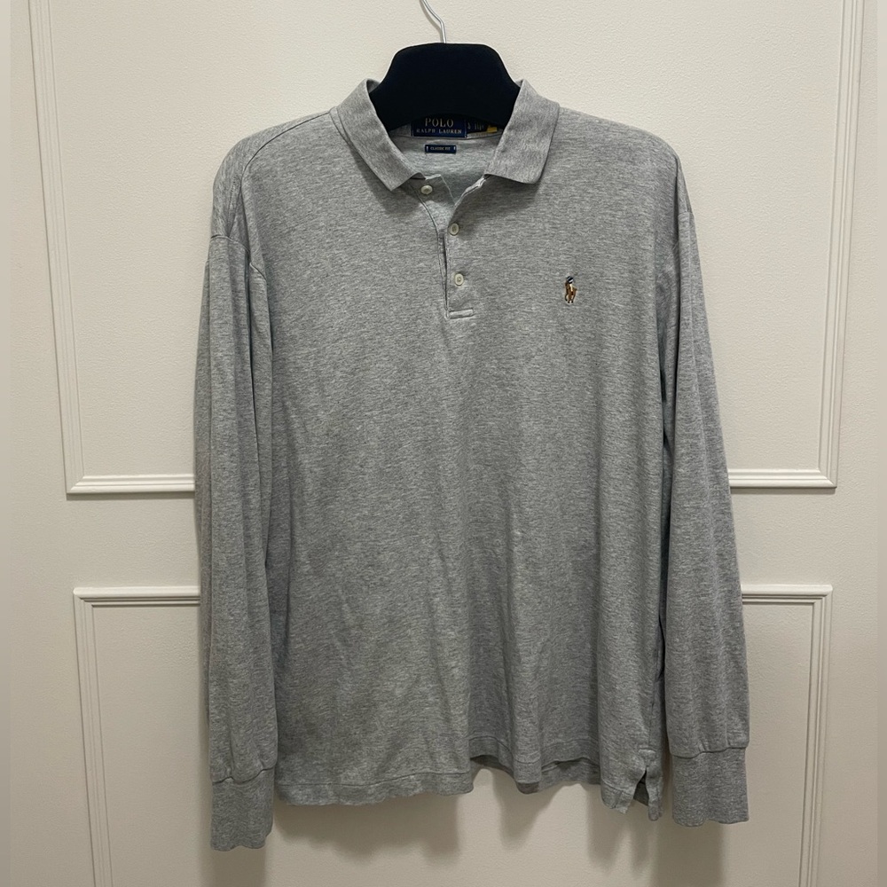 Ralph Lauren Long-Sleeve Polo Shirt - Light Gray